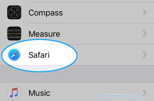 Scroll and tap on the "Safari" item